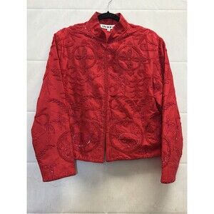 Anage Too Vintage Silk Beaded Jacket L Red Embroidered Sequin India 1990s